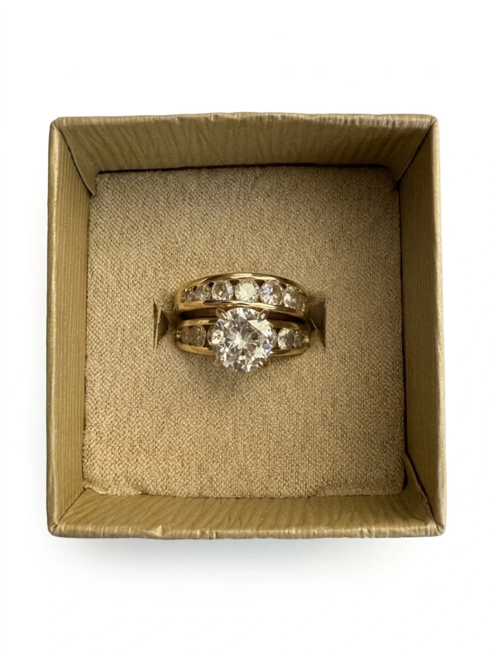 Forever Collectibles Gold-Tone Clear Crystal Bridal Ring Set